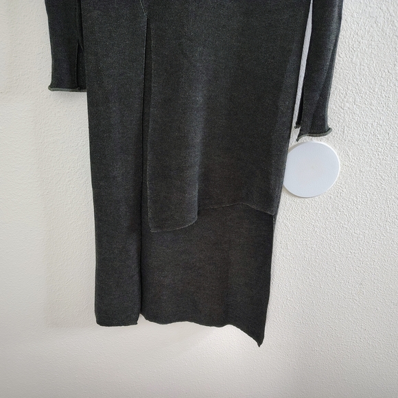 ZARA Knit Midi Dress Size M Charcoal Gray V-Neck Long Sleeve Asymmetrical - Picture 4 of 15